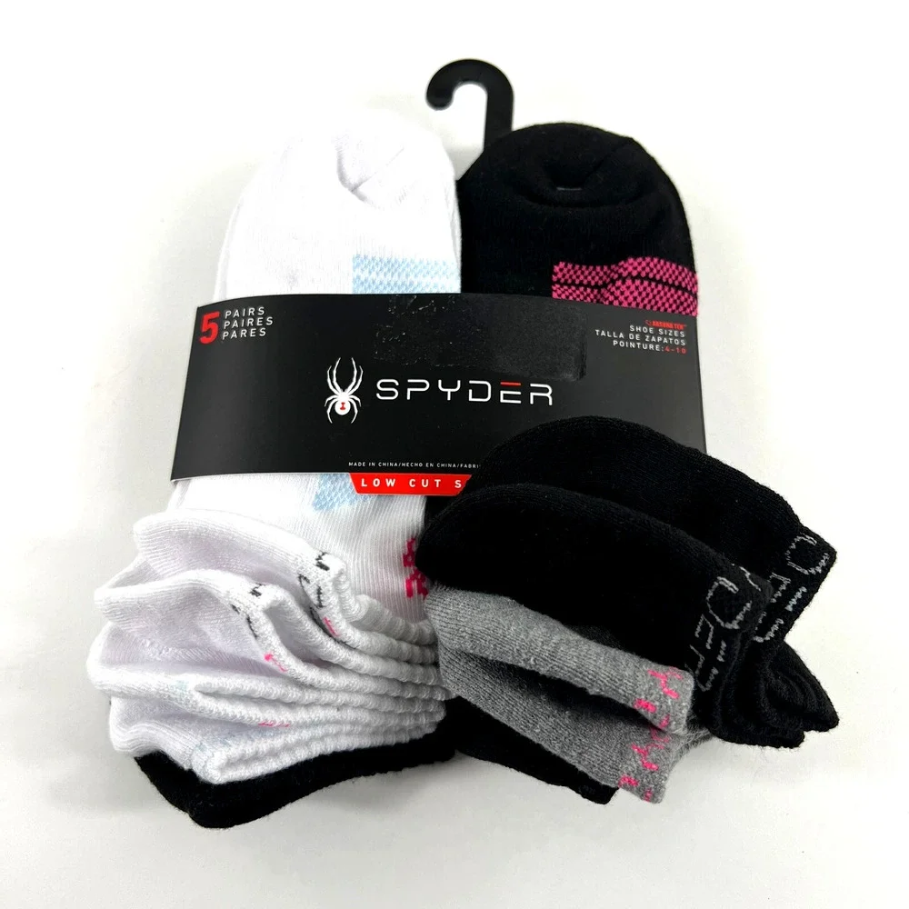 New Spyder Women Visible Tech Half Cushion Low-Cut Socks 5 Pair Black White Gray